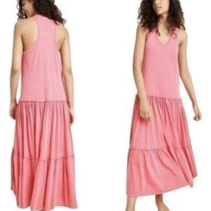 Anthropologie Sundry Women’s Pink Racer Back Tiered Ruffle Maxi Dress